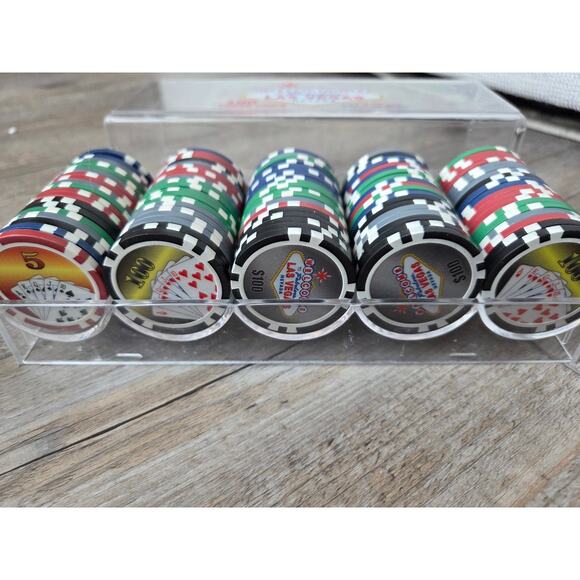 🎲 Fabulous Las Vegas Nevada 100-Count Poker Chip Set (Missing 4 Chips) 🎲 - Picture 5 of 7